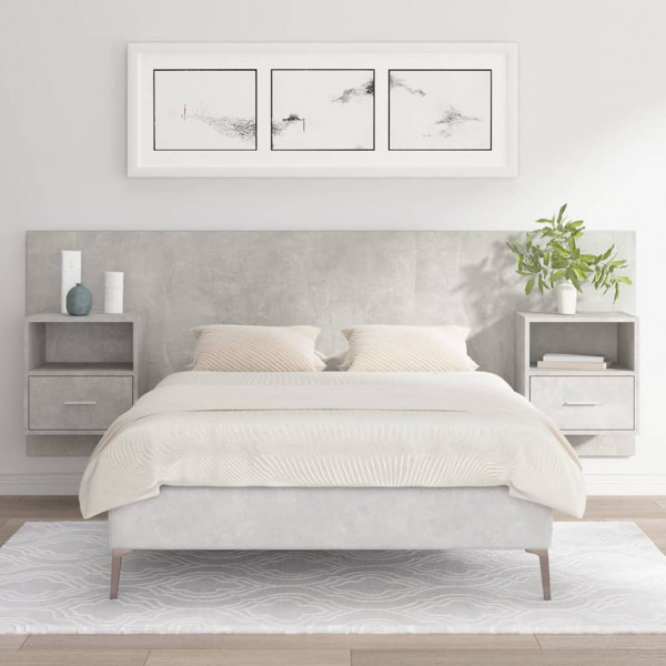 Cabecero de cama con mesitas madera contrachapada gris hormigón D