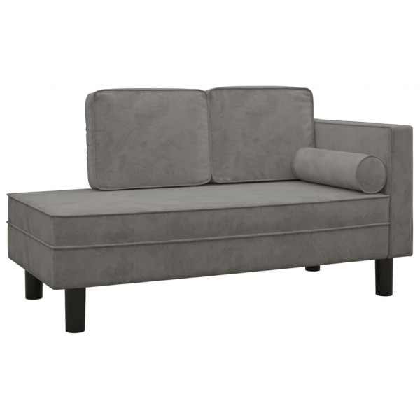 Chaise longue com almofadões e rolo veludo cinza-claro M 2