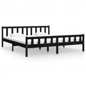 Estructura de cama de madera maciza negra 160x200 cm H
