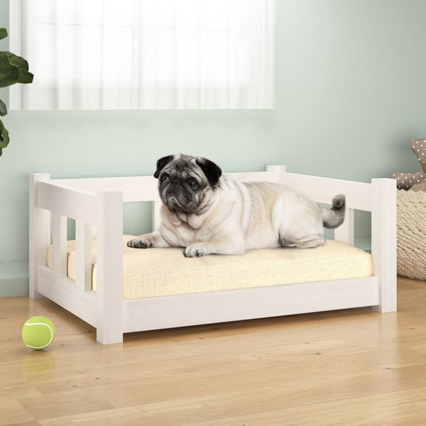 Cama para perros madera maciza de pino blanco 65.5x50.5x28 cm D