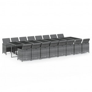 17 pcs conjunto de jantar p/ jardim c/ almofadões vime PE cinza H