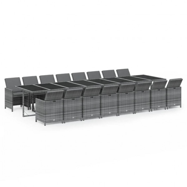 17 pcs conjunto de jantar p/ jardim c/ almofadões vime PE cinza M 2