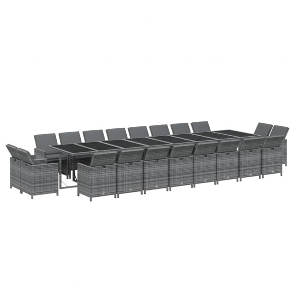 Set de comedor jardín 21 pzas con cojines ratán sintético gris M 3