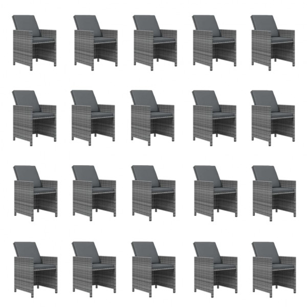 21 pcs conjunto jantar p/ jardim c/ almofadões vime PE cinzento M 4