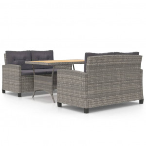 Set de comedor jardín 3 piezas con cojines ratán sintético gris H