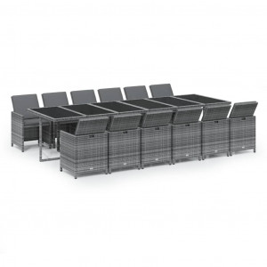 13 pcs conjunto jantar p/ jardim c/ almofadões vime PE cinzento H