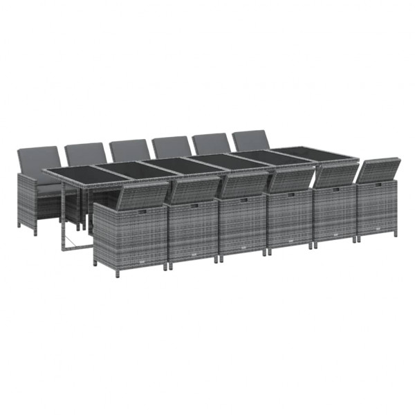 Set comedor jardín 13 pzas con cojines ratán sintético gris M 3