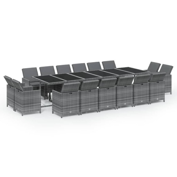 Set de comedor jardín 17 pzas con cojines ratán sintético gris M 2
