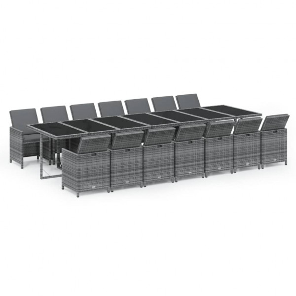 Set de comedor jardín 15 pzas con cojines ratán sintético gris M 2