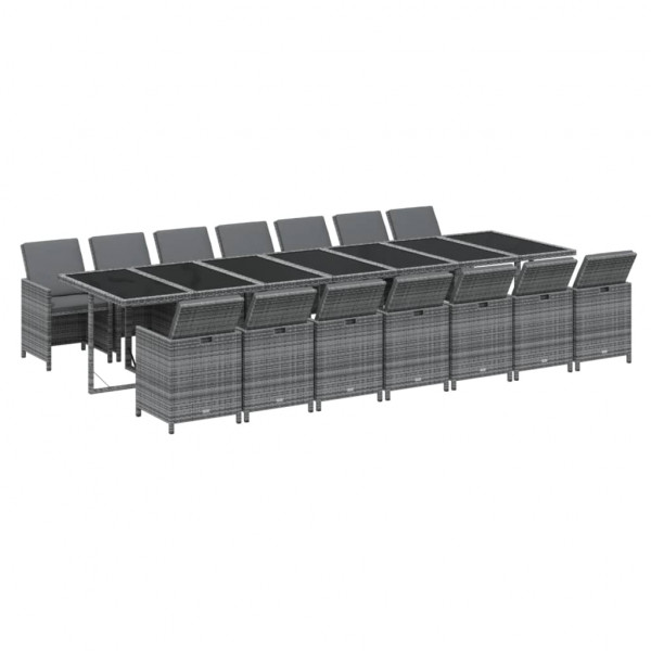 Set de comedor jardín 15 pzas con cojines ratán sintético gris M 3