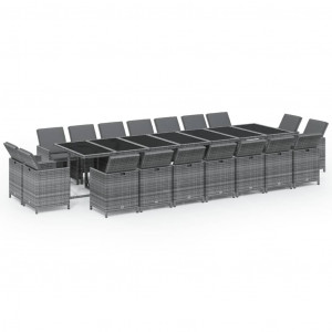 19 pcs conjunto jantar p/ jardim c/ almofadões vime PE cinzento H