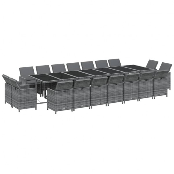 Set de comedor jardín 19 pzas con cojines ratán sintético gris M 3