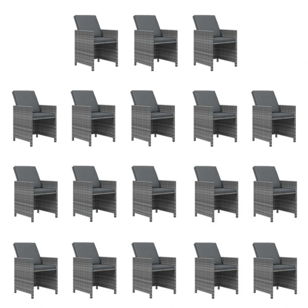 19 pcs conjunto jantar p/ jardim c/ almofadões vime PE cinzento M 4