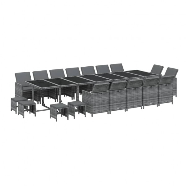 Set de comedor jardín 19 pzas con cojines ratán sintético gris M 3