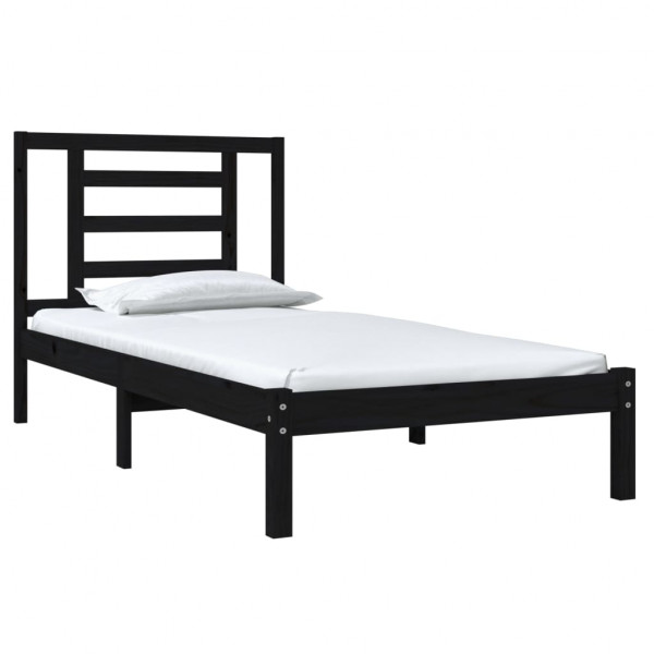 Estructura cama madera maciza individual negro 75x190 cm M 3
