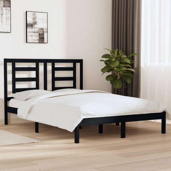 Estructura de cama de madera maciza de pino negra 140x190 cm D
