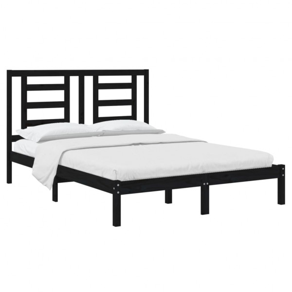 Estrutura de cama 140x190 cm madeira de pinho maciça preto M 3