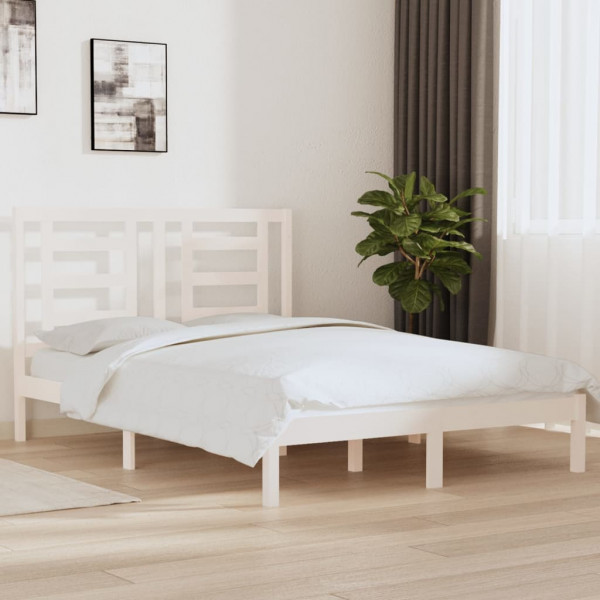 Estructura de cama de madera maciza de pino blanca 140x200 cm D