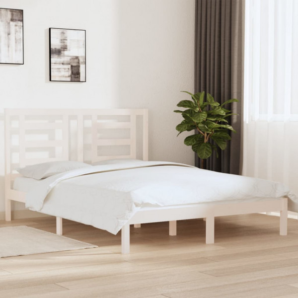 Estructura de cama de madera maciza de pino blanco 160x200 cm D