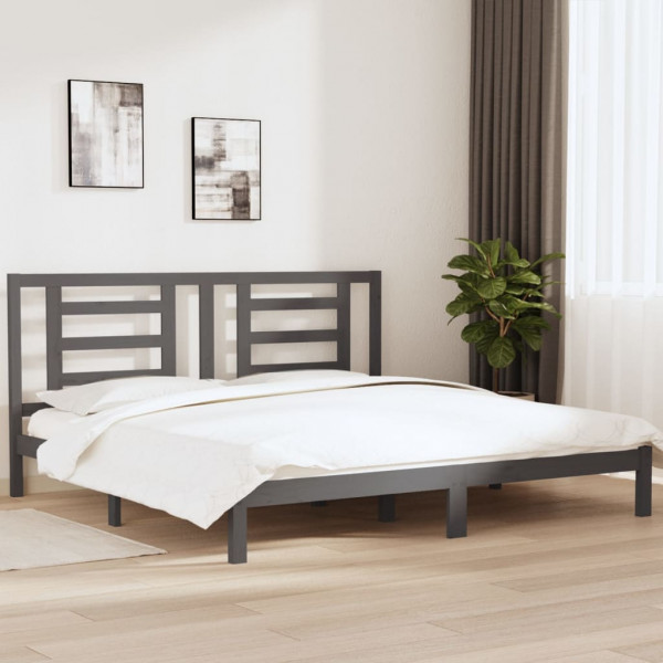 Estructura de cama de madera maciza de pino gris 200x200 cm D