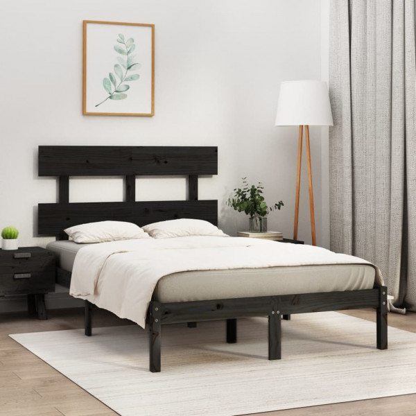 Estructura de cama de madera maciza negra 140x190 cm D