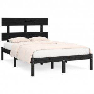 Estrutura de cama 140x190 cm madeira maciça preto H