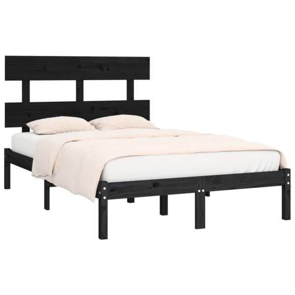 Estructura de cama de madera maciza negra 140x190 cm M 3