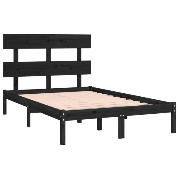 Estrutura de cama 140x190 cm madeira maciça preto M 4