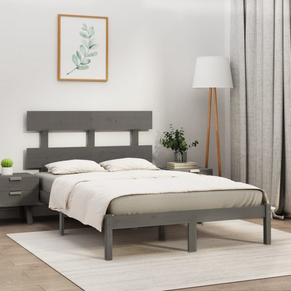 Estructura de cama de madera maciza de pino gris 200x200 cm D