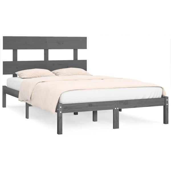 Estructura de cama de madera maciza de pino gris 200x200 cm M 2