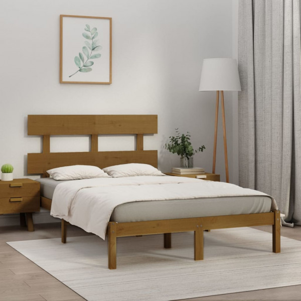 Estructura de cama madera maciza de pino marrón miel 200x200 cm D