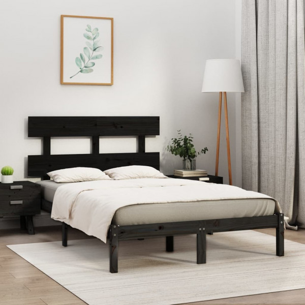Estructura de cama de madera maciza de pino negra 200x200 cm D