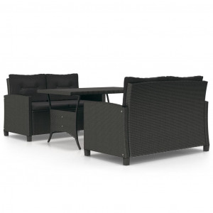 Set comedor de jardín 3 pzas con cojines ratán sintético negro H