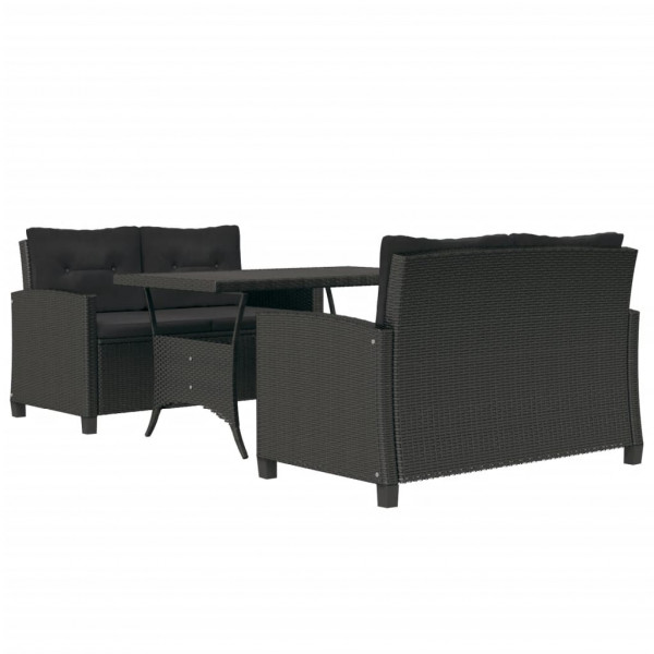 Set comedor de jardín 3 pzas con cojines ratán sintético negro M 3