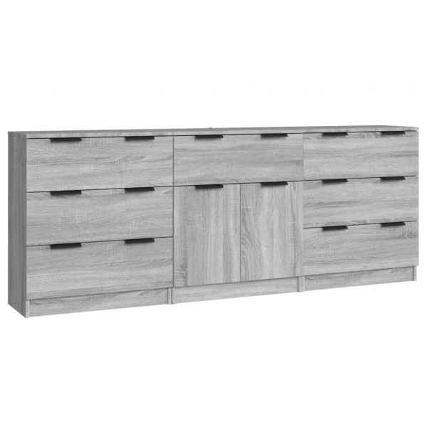 Aparador de 3 piezas madera contrachapada gris Sonoma M 2