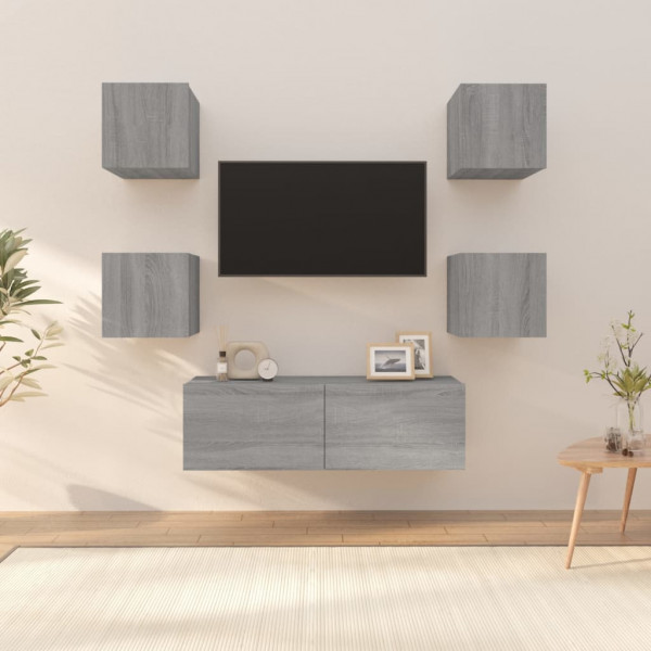 Juego de muebles de pared para TV contrachapado gris Sonoma D