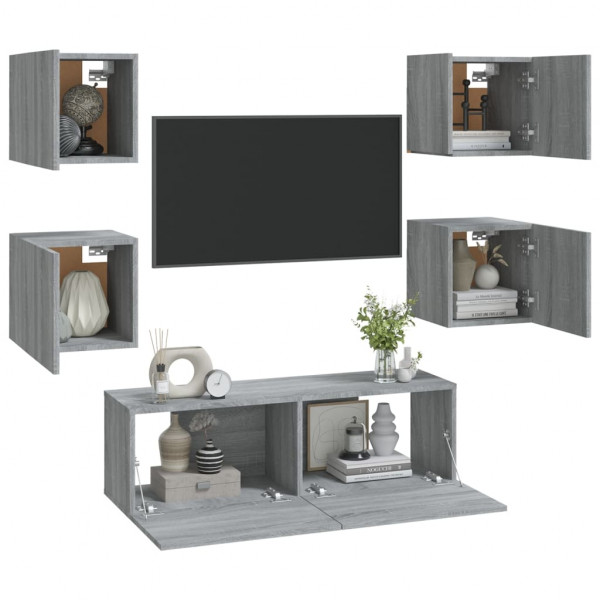 Juego de muebles de pared para TV contrachapado gris Sonoma M 3
