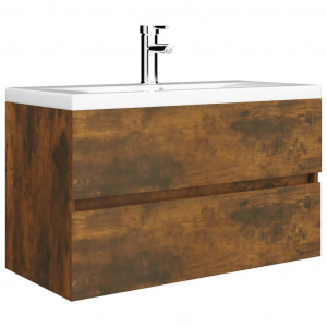 Mueble de baño con lavabo madera contrachapada roble ahumado H
