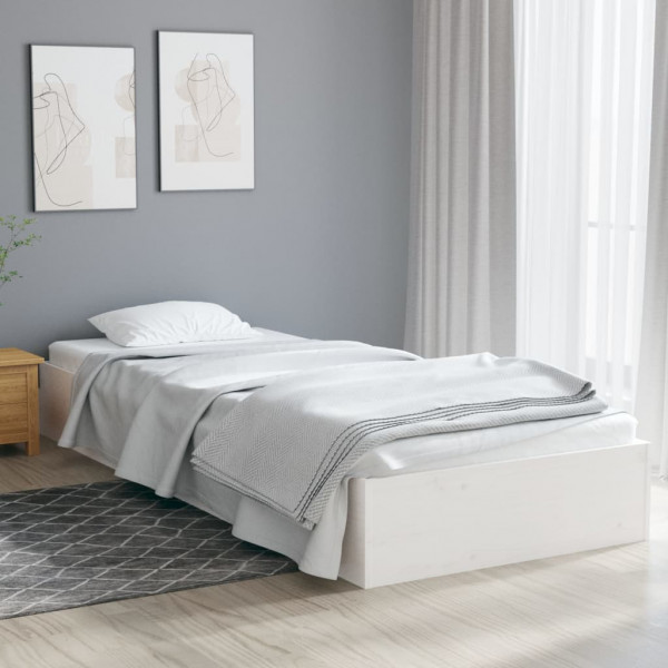 Estructura de cama individual madera maciza blanca 75x190 cm D