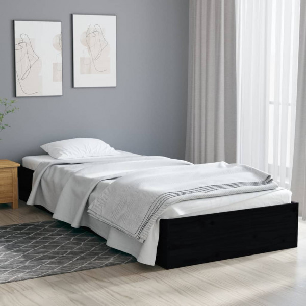 Estructura cama madera maciza individual negro 75x190 cm D