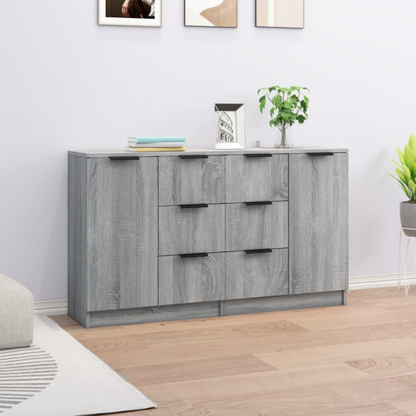 Aparadores 2 uds madera contrachapada gris Sonoma 60x30x70 cm D