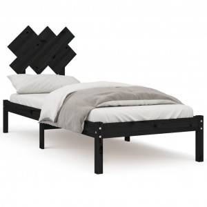 Estructura de cama individual de madera maciza negro 75x190 cm H