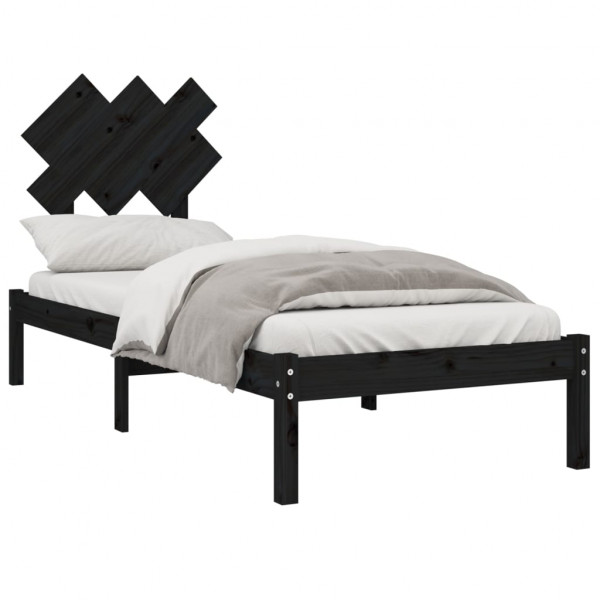 Estrutura cama pequena solteiro 75x190 cm madeira maciça preto M 3