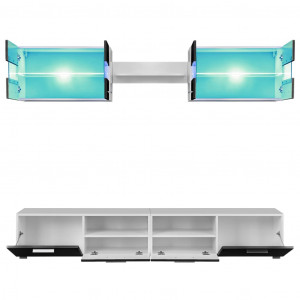 Mueble de salón de TV con luces LED negro brillante 5 piezas H