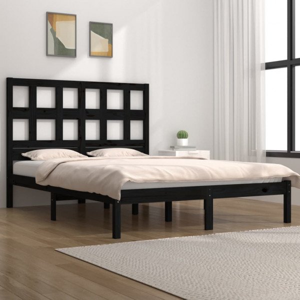 Estructura de cama de madera maciza de pino negra 140x190 cm D