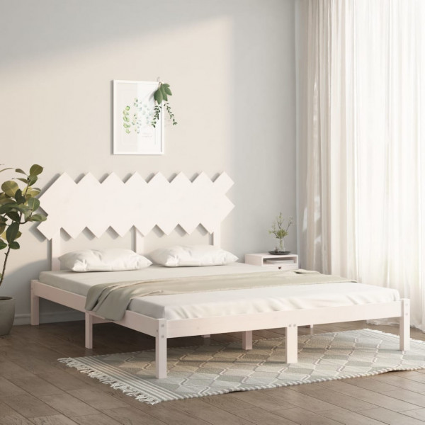 Estructura de cama de madera maciza de pino blanca 160x200 cm D