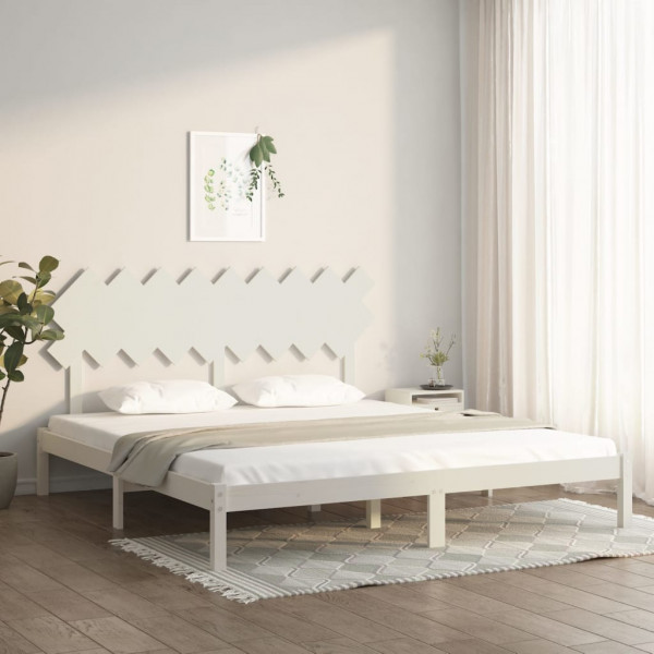 Estructura de cama madera maciza blanca Super King 180x200 cm D