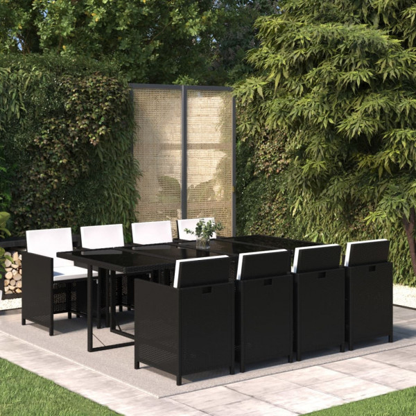 Set de comedor jardín 9 pzas con cojines ratán sintético negro D