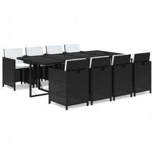 Set de comedor jardín 9 pzas con cojines ratán sintético negro H