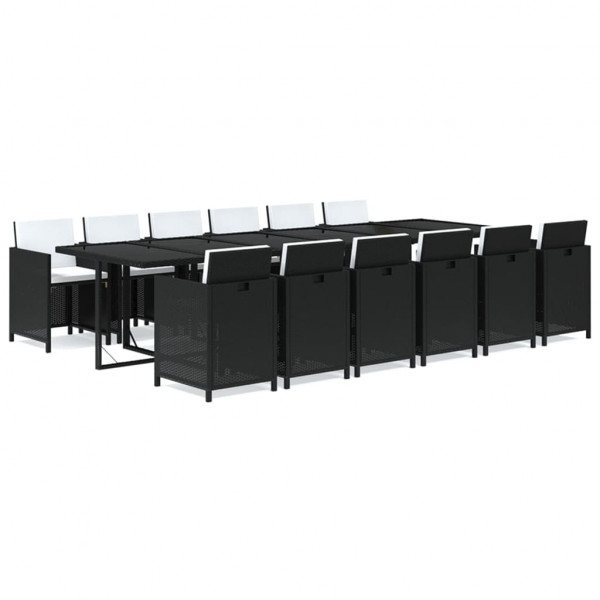 Set comedor de jardín 13 pzas con cojines ratán sintético negro D